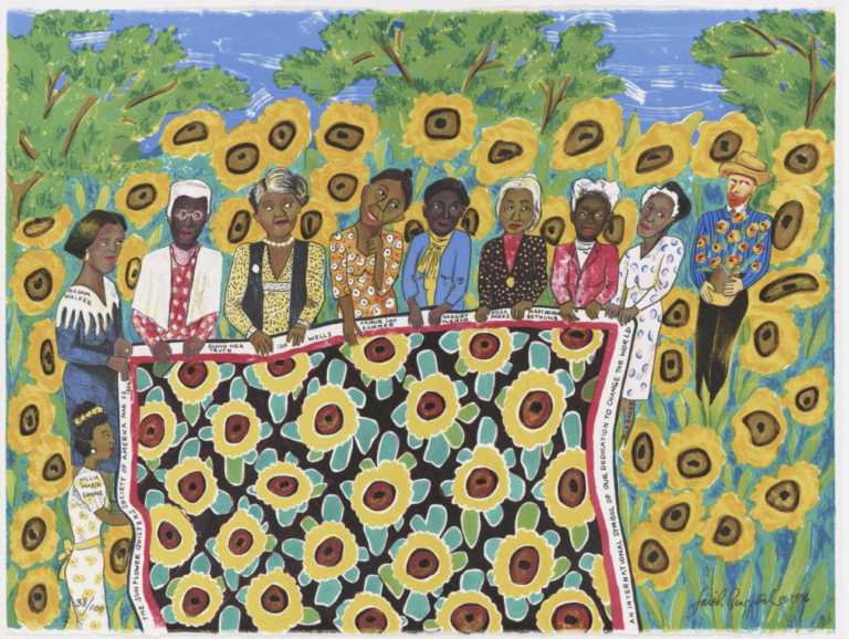 Faith Ringgold, The Sunflower Quilting Bee at Arles, 1997, Silkscreen Ed. 207/425, 28 x 31 in.